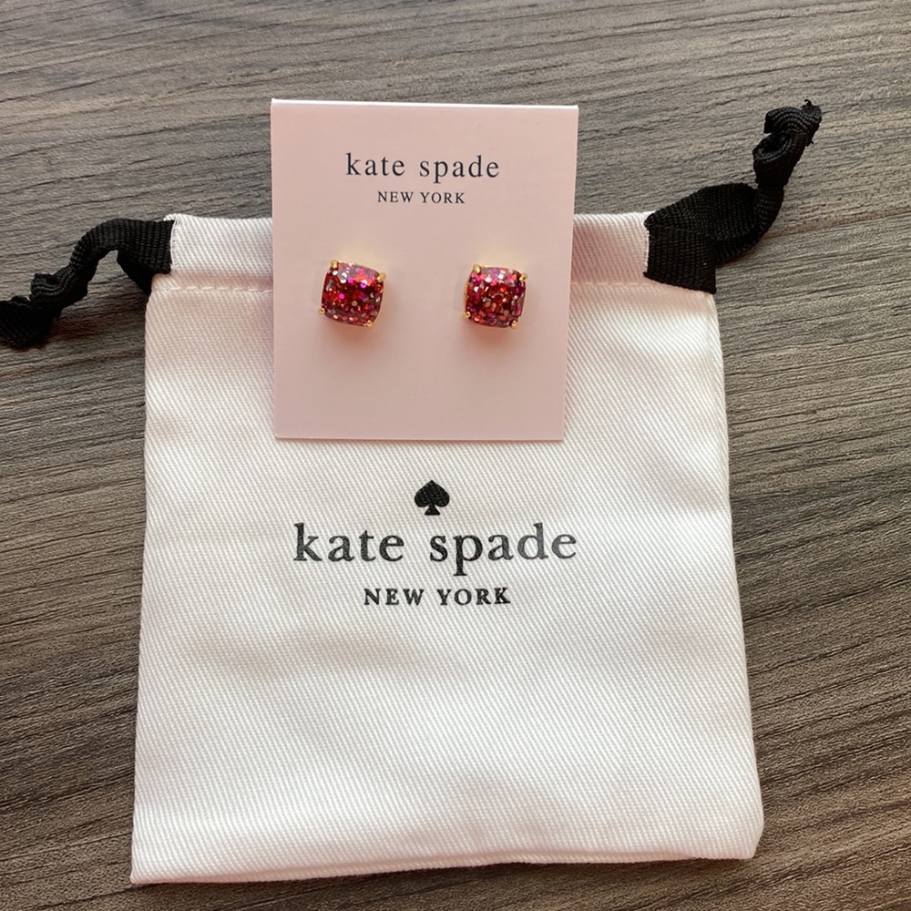 Kate Spade Small Glitter pink/red studs - Picture 5 of 7